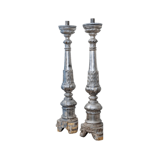 Italian 19th-Century Silver-Gilded Altar Sticks, Pair