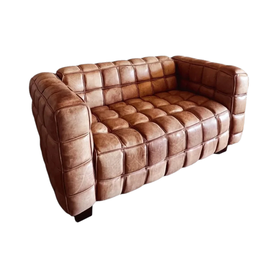 Postmodern Tan Leather Loveseat, Late 20th Century