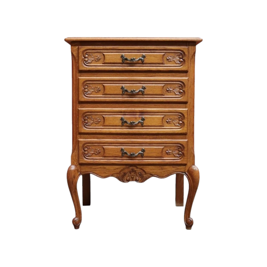 Vintage French Oak Lamp Bedside Table or Lingerie Chest Compact Set of 4 Drawers Brass Handles B12806