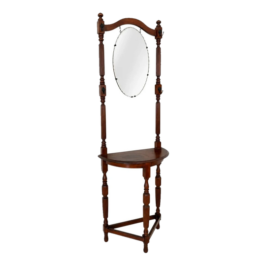 Vintage Victorian Style Wooden Hall Stand with Bevelled Mirror and Coat Hooks
