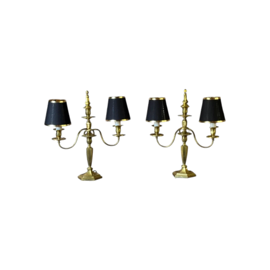 Pair Of Vintage French Empire Style Brass Candelabra Table Lamps