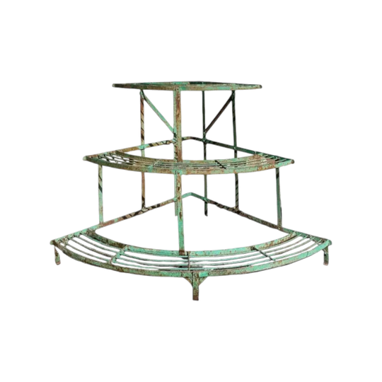 French Wrought Iron Quarter-Round Three-Tier Corner Plant Stand, Normandy, c. 1930