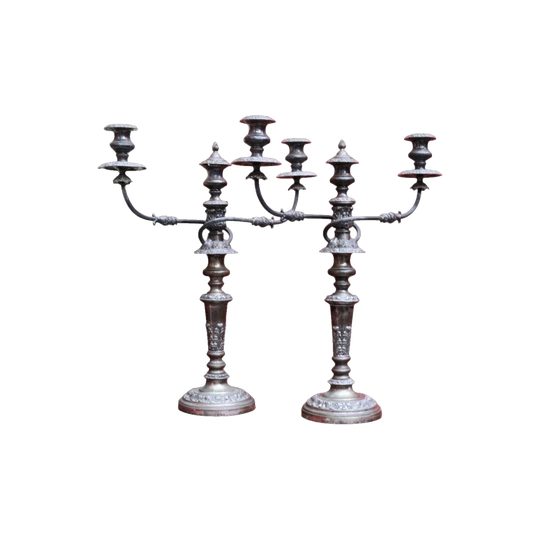 Pair Antique Sheffield Plate Candelabra Silver Plate Candle Holders. B12964
