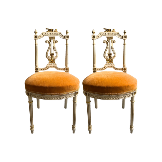 A Pair of Swedish Gustavian Lyre Back Side Chairs