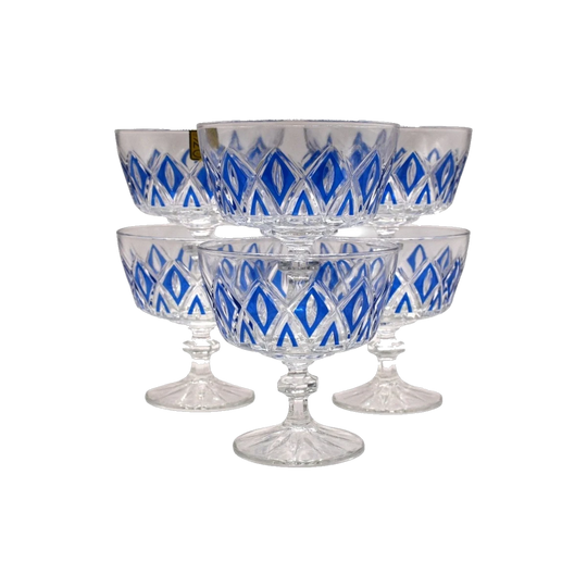 Vintage 1950's Reims Blue Champagne Coupes. Set of 6