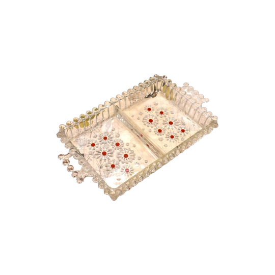 Vintage Walter Glas. Divided Serving Dish – Red Accent Pressed Glass