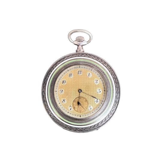Superb Antique Pocket Watch 935 Silver, Guilloche Enamel