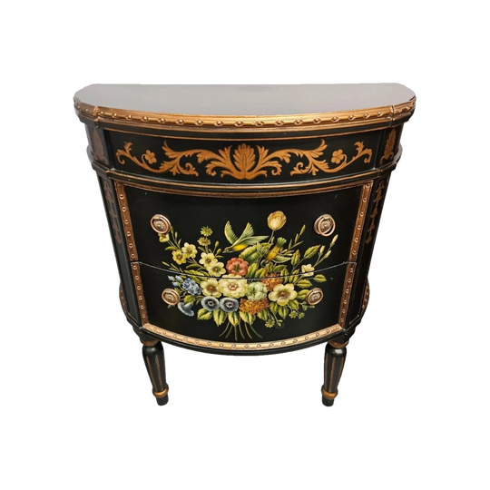 French Style Ebonised Hand Painted Chest of Drawers