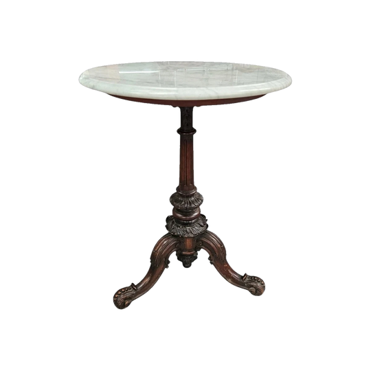 Victorian Marble Top & Carved  Walnut Base Occasional Table
