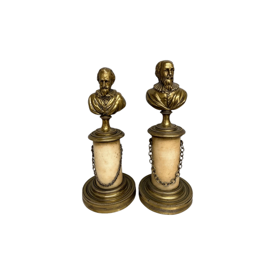 Pair of Grand Tour Bronze & Marble Busts of "King Henry IV" of France & His Advisor "The Duke of Sully"