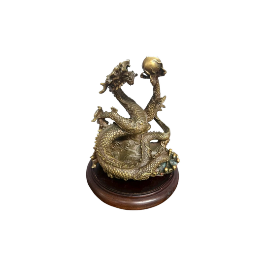 Bronze Chinese Dragon On A Wooden Stand