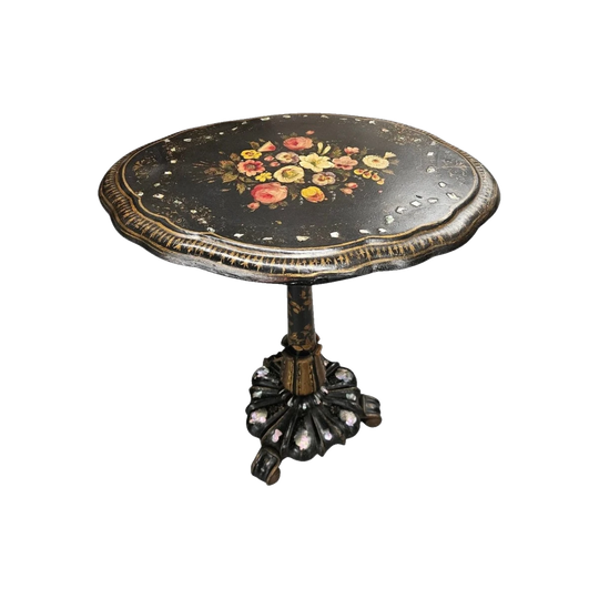 Victorian Tilt Top Paper Mache Inlaid & Hand Painted Table