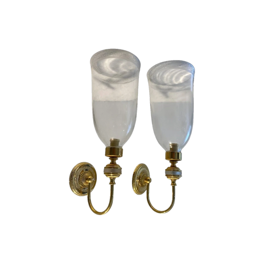 Pair of Versace Glass Sconces with Logo to Rim