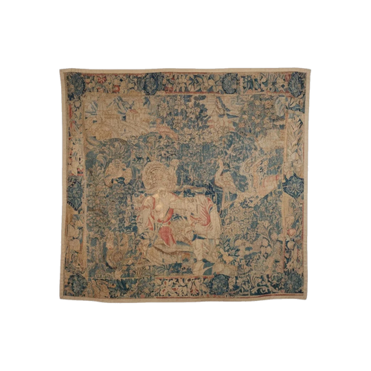 Flemish Verdure Tapestry with Figures and Exotic Bird, Wools and Silks, Probably Oudenaarde