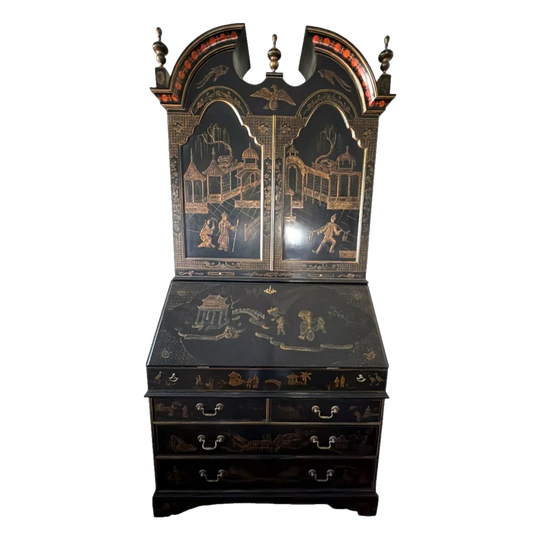 Maitland Smith Ltd Japanned Black Chinoiserie Bookcase, 20th Century