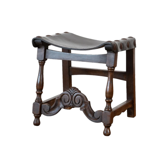 Spanish Barqoue Style Leather Topped Stool