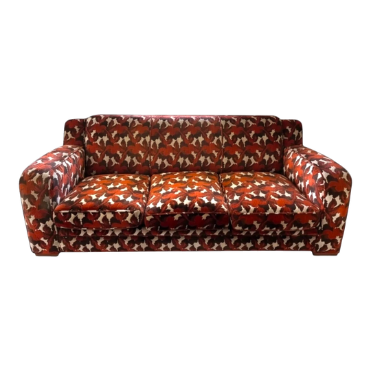 Vintage flocked velvet 3 seater sofa