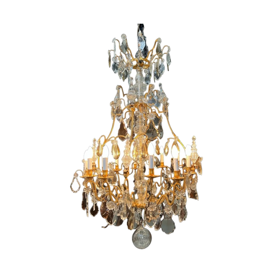 French Large 19th Century Bronze And Crystal Chandelier