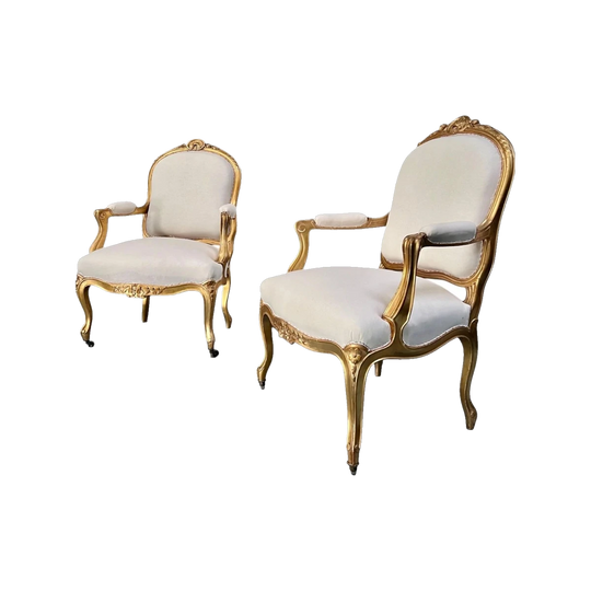 Pair of French 19th Century Giltwood Armchairs