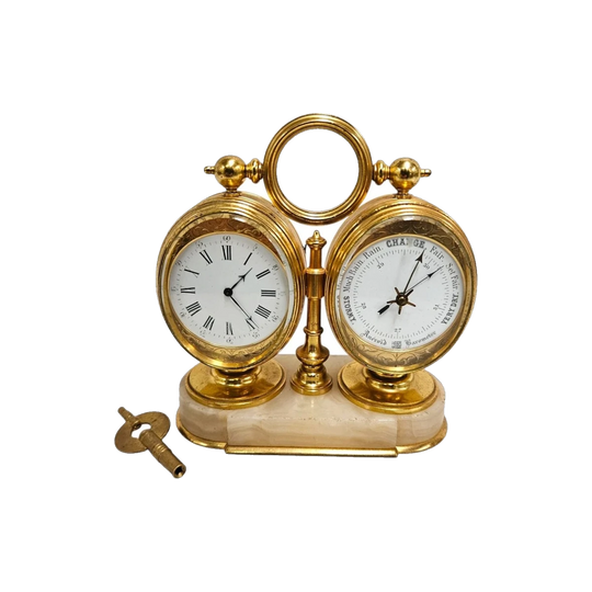 Late 19th Century Twin Oval Clock & Barometer by Antoine Redier Fully Serviced