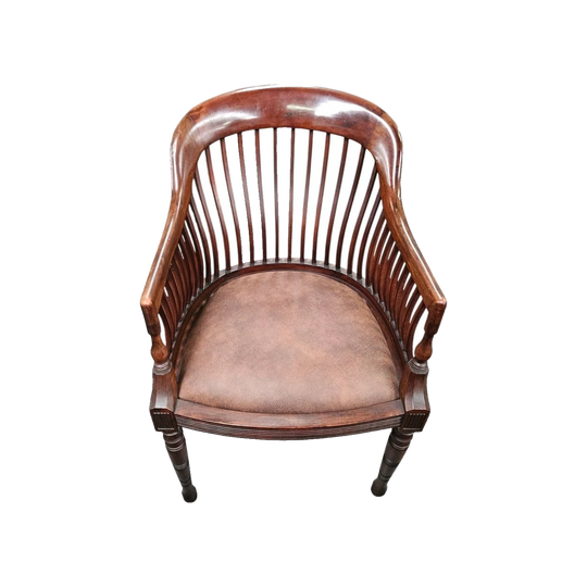 Late Edwardian Leather & Mahogany Tub Chair