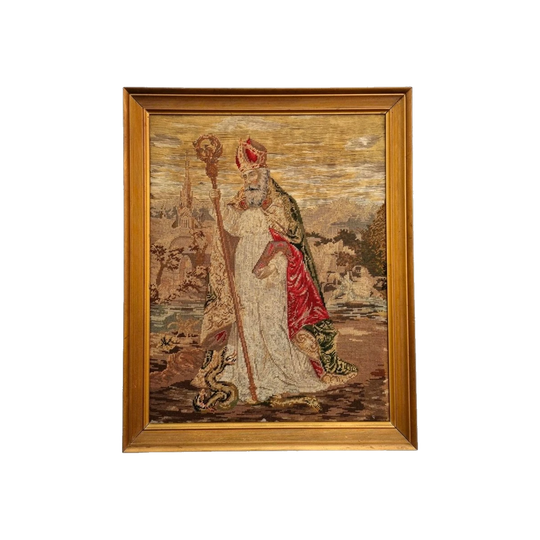 Antique Wool-Work Religious Framed Picture