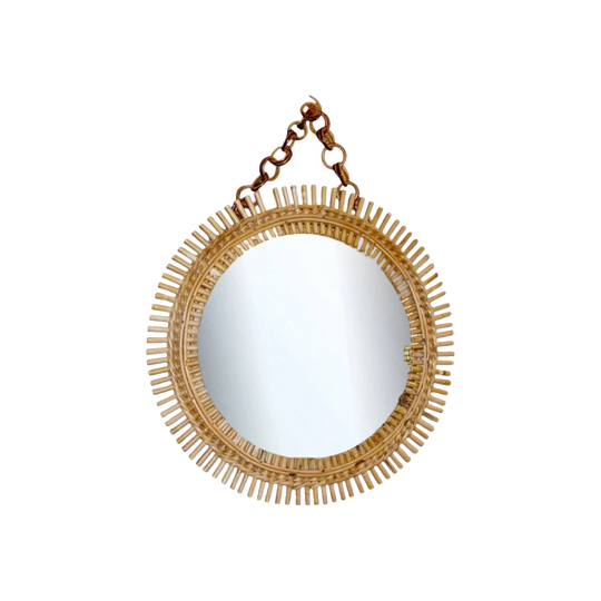 Sunburst Mirror with Cane Reed
