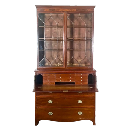 Antique English Georgian Mahogany Book Case with Secretaire.