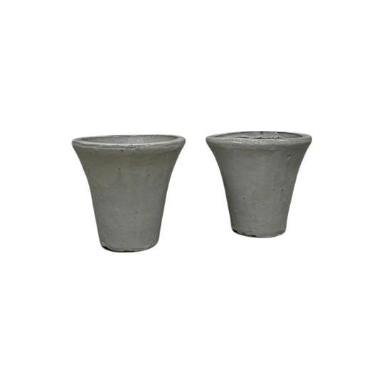 Pair of Vintage White-Glazed Ceramic Planters with Aged Crackle Glaze