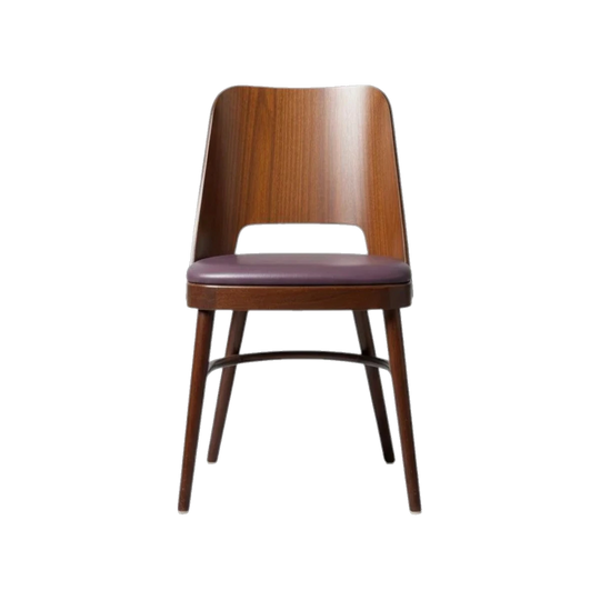 Original Thonet ‘Otto’ Dining Chairs – Oak Frames with Aubergine Upholstered Seats, 1955 Design