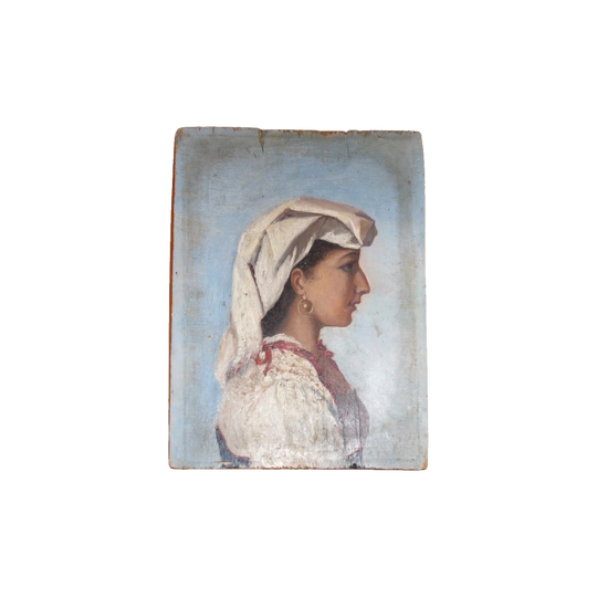 Early 20th-Century Portrait of a Woman in Side Profile on Wood Panel – Sourced in France