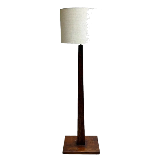 20th-Century Vintage Wooden Tapered Post Floor Lamp with Textured Adze Finish