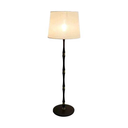 Mid-Century Danish Wooden Floor Lamp with Brass Band Detail