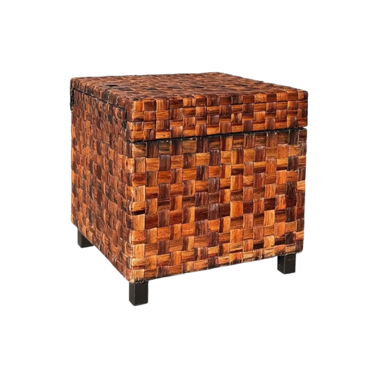 Woven wicker side table with storage