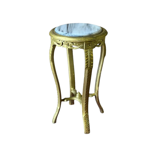 Vintage Louis XV Style Giltwood Side Table with White Marble Top