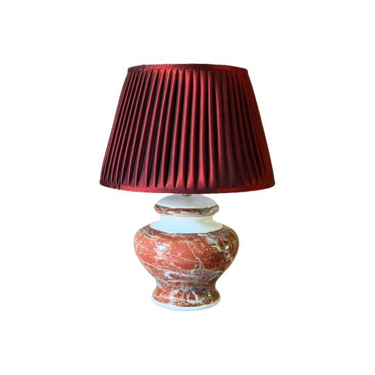 Vintage Ceramic Table Lamp with Red Satin Shade - Made in Italy