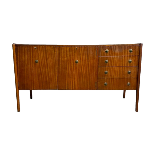 Mid Century Solid Wood Sideboard With Brass Handles