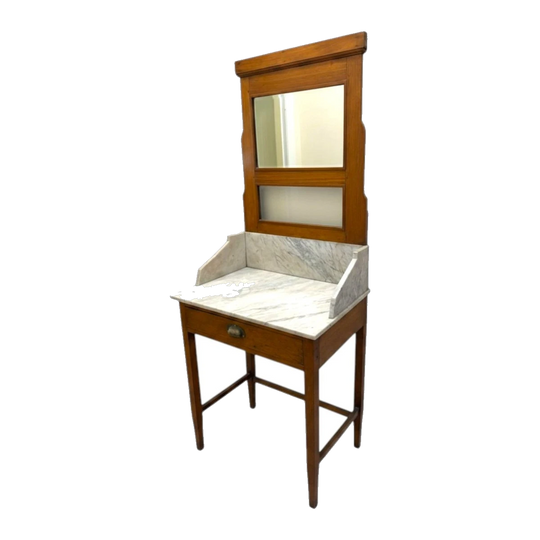 Antique Timber Washstand with Marble Top and Mirror