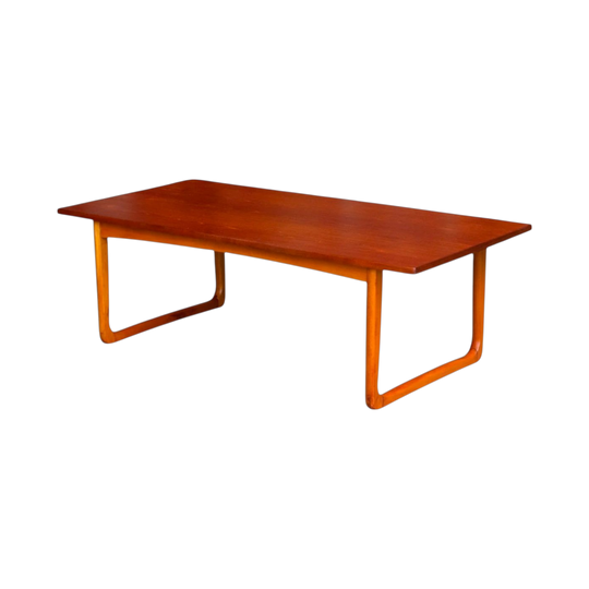 Sleigh‑Leg Coffee Table – Mid‑Century Teak Top