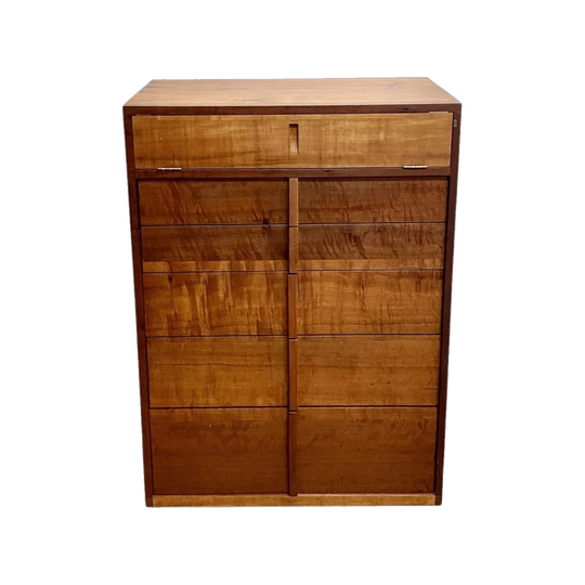 Solid Mid Century Style Tasmanian Myrtle Nathaniel Grey Tallboy Chest of  Drawers