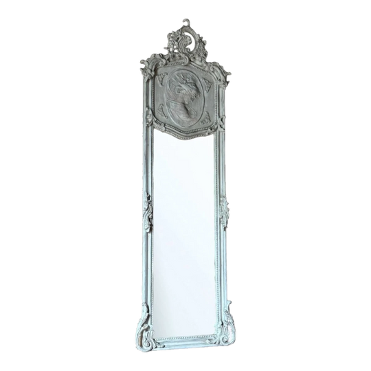 Vintage French Rococo Style Lime Washed Pier Mirror