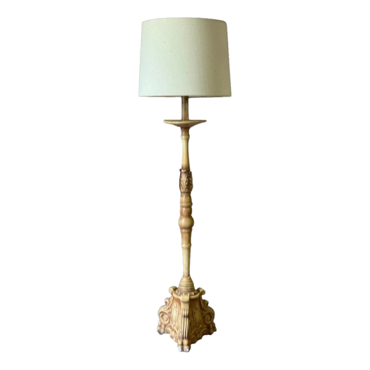 Vintage Rococo Revival Floor Lamp with Linen Shade
