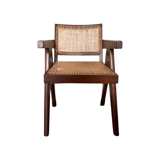 Pierre Jeanneret Teak Office Cane Chair PJ-SI-28 circa 1953-54