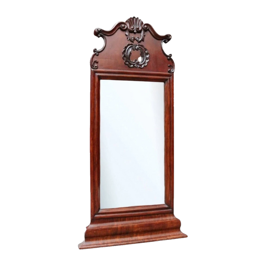 Antique French mahogany dressing or hallway mirror with carved frame. B12924
