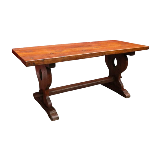 Antique French oak refectory table with slab top and stretcher base. B13029