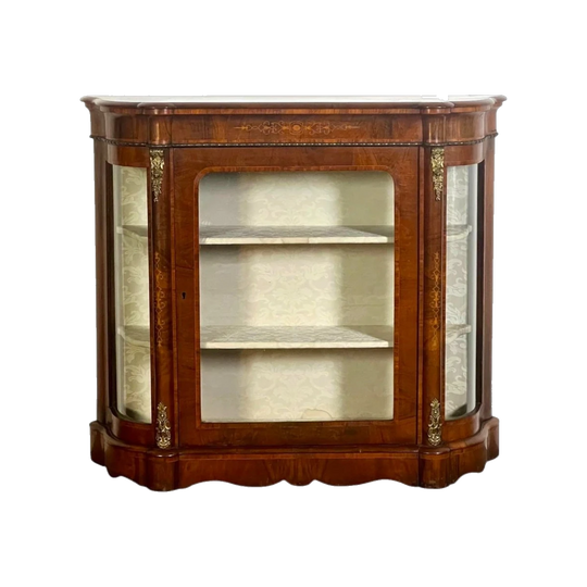 Antique English Victorian Walnut Display Cabinet.