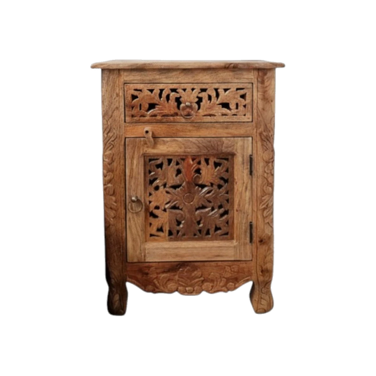 Rani Indian Hand Carved Bedside Table Natural