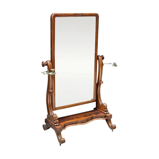 English mahogany cheval mirror with sconces c.1870