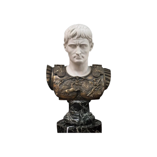 Late 20th century marble and bronze bust of Julius Ceaser