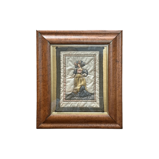 Birds eye maple framed embroidery front profile c.1840